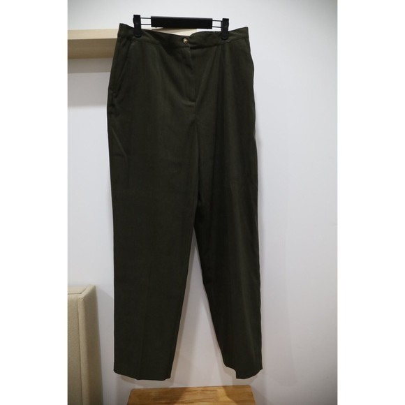 NWT Orvis Women's Plus Pants Sz 14 Green High Waist Slacks Suede Straight Leg - Picture 1 of 11
